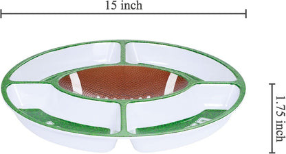 UP Football-Themed Melamine 5-Section Snack Platter, Round Divided Game Day Serving Tray with Green Field Design, for Chips and Dip, Sweets, and Appetizers, 15 Inch