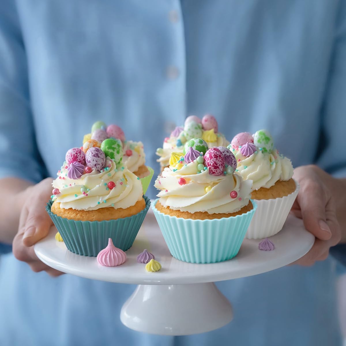 36 Pack Silicone Cupcake Liners Muffin Baking Cups Liners Reusable Non-Stick Cake Molds Sets Lunch Bento Box Dividers Accessories