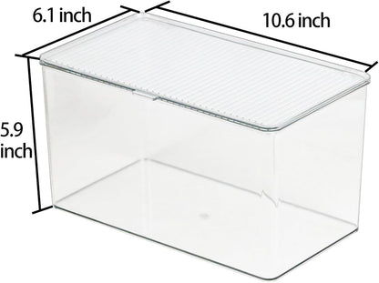 ZEXALOR Clear Plastic Storage Bin with Lid, Makeuo Holder, Fridge Organizer, Refrigerator Organizers and Storage, Small Container for Pantry, Office, Dresser, Bathroom, Kitchen, Snack