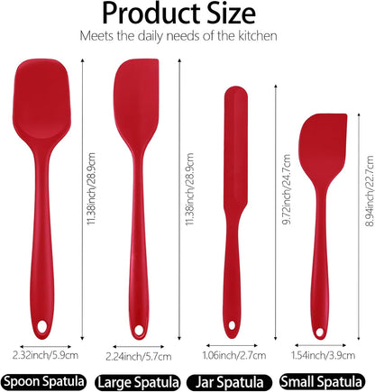 Silicone Spatula Set, Food Grade Rubber Spatula, 4 Pcs Heat Resistant Silicone Spatulas, One Piece Design Non-Stick Kitchen Utensils for Cooking, Stirring, Baking & Mixing, Dishwasher Safe (Black)