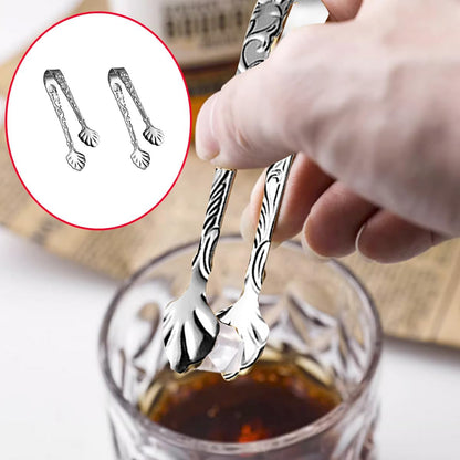 2pcs Stainless Steel Rose Design U-shaped Tongs, Mini Sugar Cube Ice Tongs for Tea Party Coffee Bar (Silver)