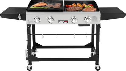 Royal Gourmet GD401C 4-Burner Propane Gas Grill and Griddle Combo with Cover, Griddle Grill Combo with 48,000 BTUs Output for Outdoor Cooking While Camping or Tailgating, Black & Silver