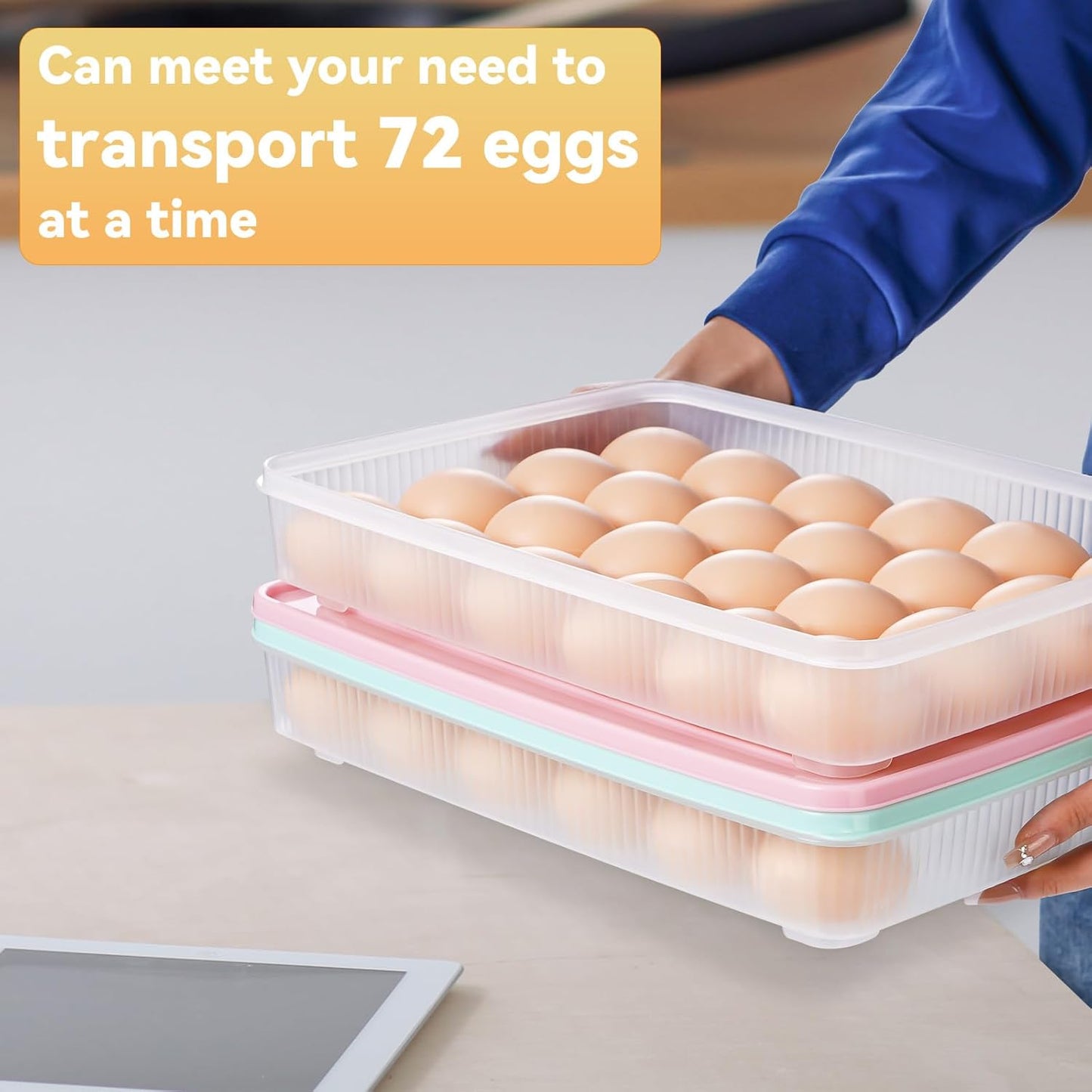 3 Pack Deviled Egg Containers with Lid and 8 Pcs Deviled Egg Injector Piping Tool, Egg Organizer for Refrigerator, Fridge Stackable Countertop Portable Egg Platter (pink,blue,green)