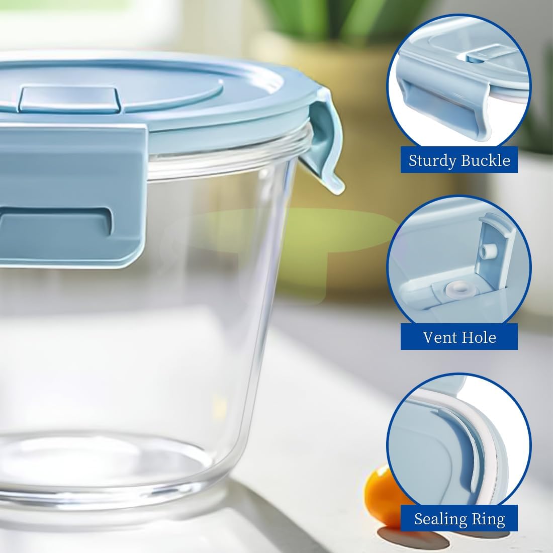 Small Round Glass Food Storage Containers with Lids, 1.5 Cup Round Food Containers set BPA-Free, 12oz Glass Lunch Bowls for Soup Leftover, Microwave, Dishwasher and Freezer Safe (4pack)