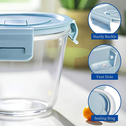 Small Round Glass Food Storage Containers with Lids, 1.5 Cup Round Food Containers set BPA-Free, 12oz Glass Lunch Bowls for Soup Leftover, Microwave, Dishwasher and Freezer Safe (4pack)