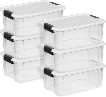 Sterilite 6-Pack Ultra Latching Box, Storage Bins with Lids, Clear Plastic, 18 Qt – Large Heavy-Duty Organizing Bin Containers for Home, Closet, Kitchen, Pantry, Bathroom, and Office