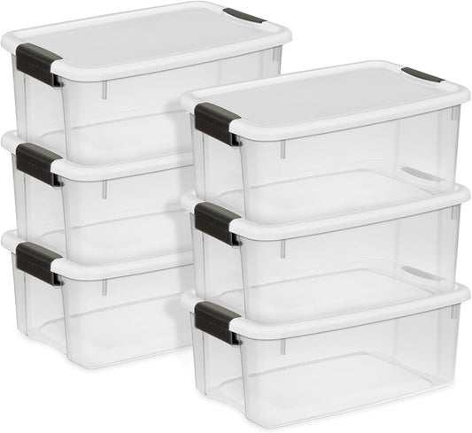 Sterilite 6-Pack Ultra Latching Box, Storage Bins with Lids, Clear Plastic, 18 Qt – Large Heavy-Duty Organizing Bin Containers for Home, Closet, Kitchen, Pantry, Bathroom, and Office
