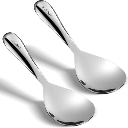 Comicfs Rice Paddle Spoon 304 Stainless Steel Thickened Rice Spoon Rice Spatula Non Stick Rice Scooper for Rice Mashed Potato Salads, Apply for Kitchen Home Restaurant Hotel Serving (Bright)