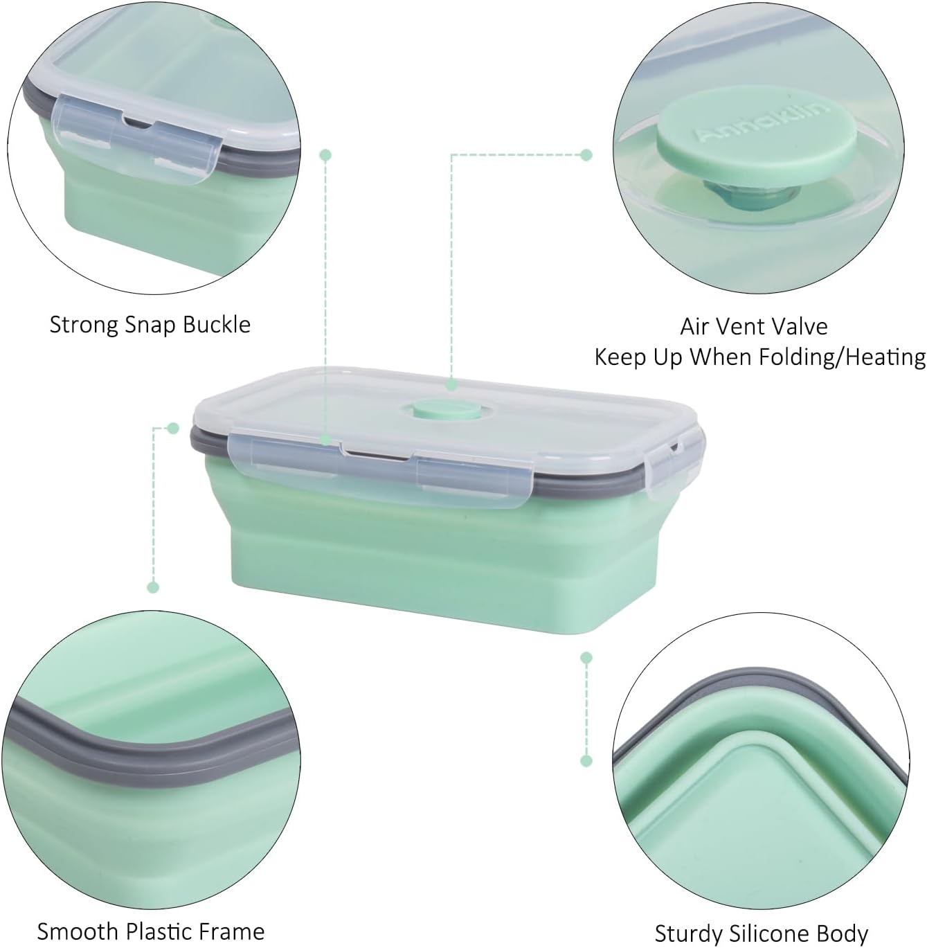 Collapsible Food Storage Containers with Lids, 4 Pack, 40 oz Silicone 1-Compartment Meal Prep Containers Reusable, Lunch Bento Boxes for Adults, Microwave Freezer Dishwasher Safe, BPA-Free, Black