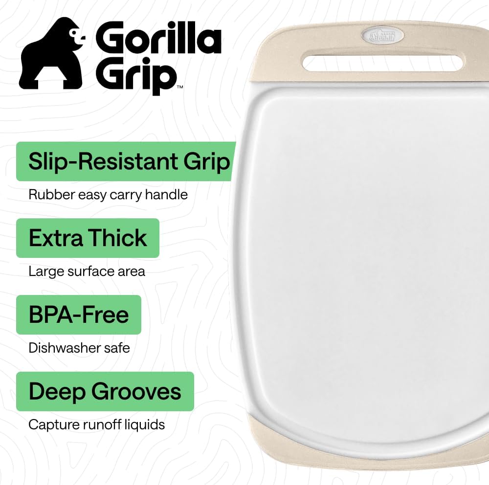 GORILLA GRIP BPA-Free Reversible Kitchen Cutting Board Set of 3, US Designed, Nonporous, Juice Grooves Catch Liquid, Slip Resistant Border, Dishwasher Safe, Durable Large Food Chopping Boards, Black