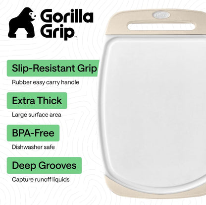 GORILLA GRIP BPA-Free Reversible Kitchen Cutting Board Set of 3, US Designed, Nonporous, Juice Grooves Catch Liquid, Slip Resistant Border, Dishwasher Safe, Durable Large Food Chopping Boards, Black