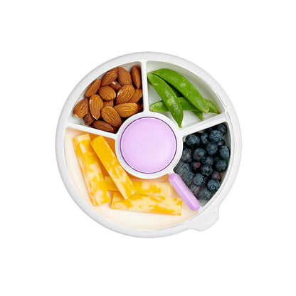 GoBe Kids Small Snack Spinner Flip Bundle with Hand Strap and Sticker Sheet - Reusable Snack Container with 5 Compartment Dispenser and Lid | BPA/PVC Free | Dishwasher Safe | No Spill- Mint Green