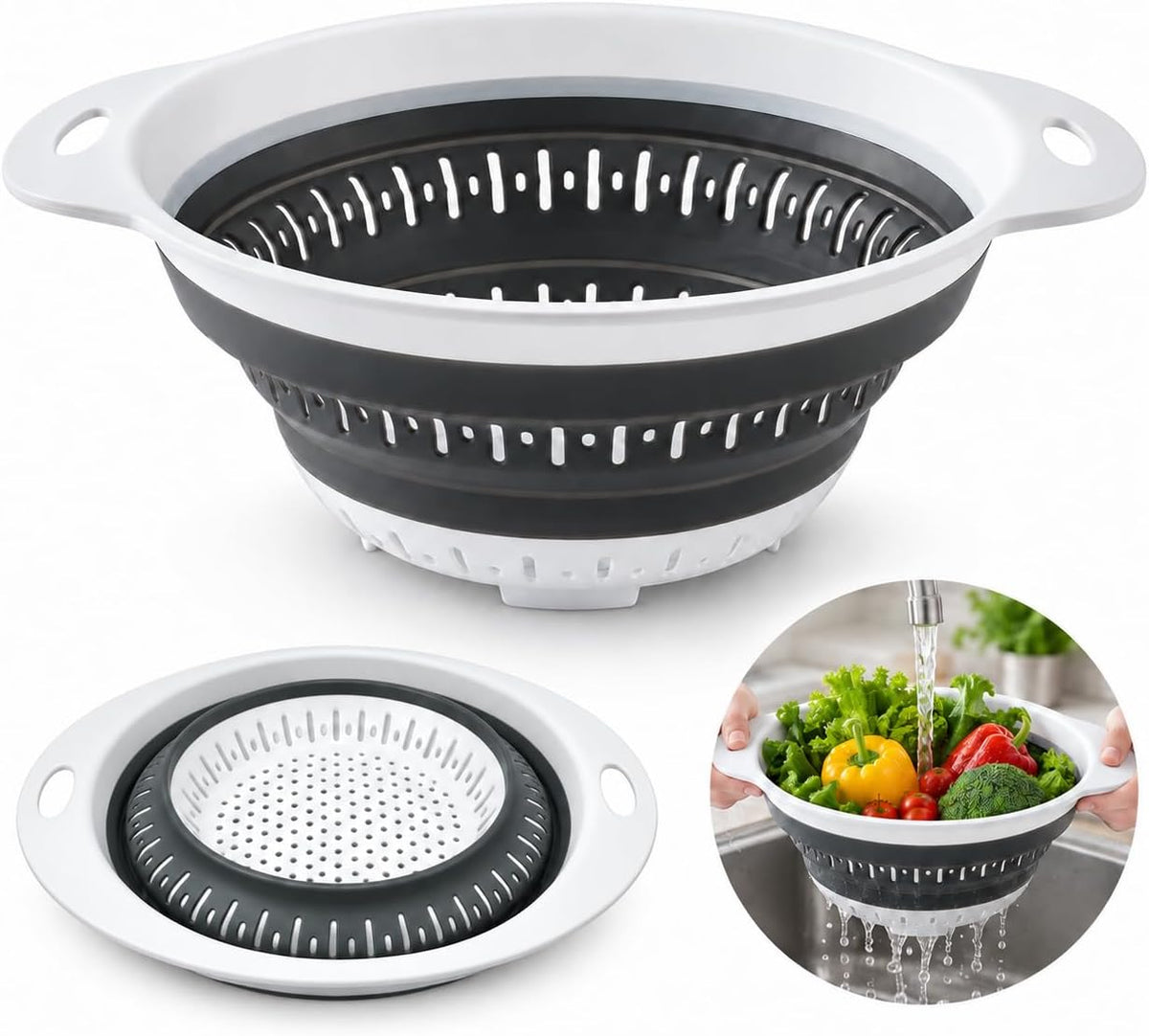 Collapsible Colander & Strainer, Space-Saving Silicone Basket, Round