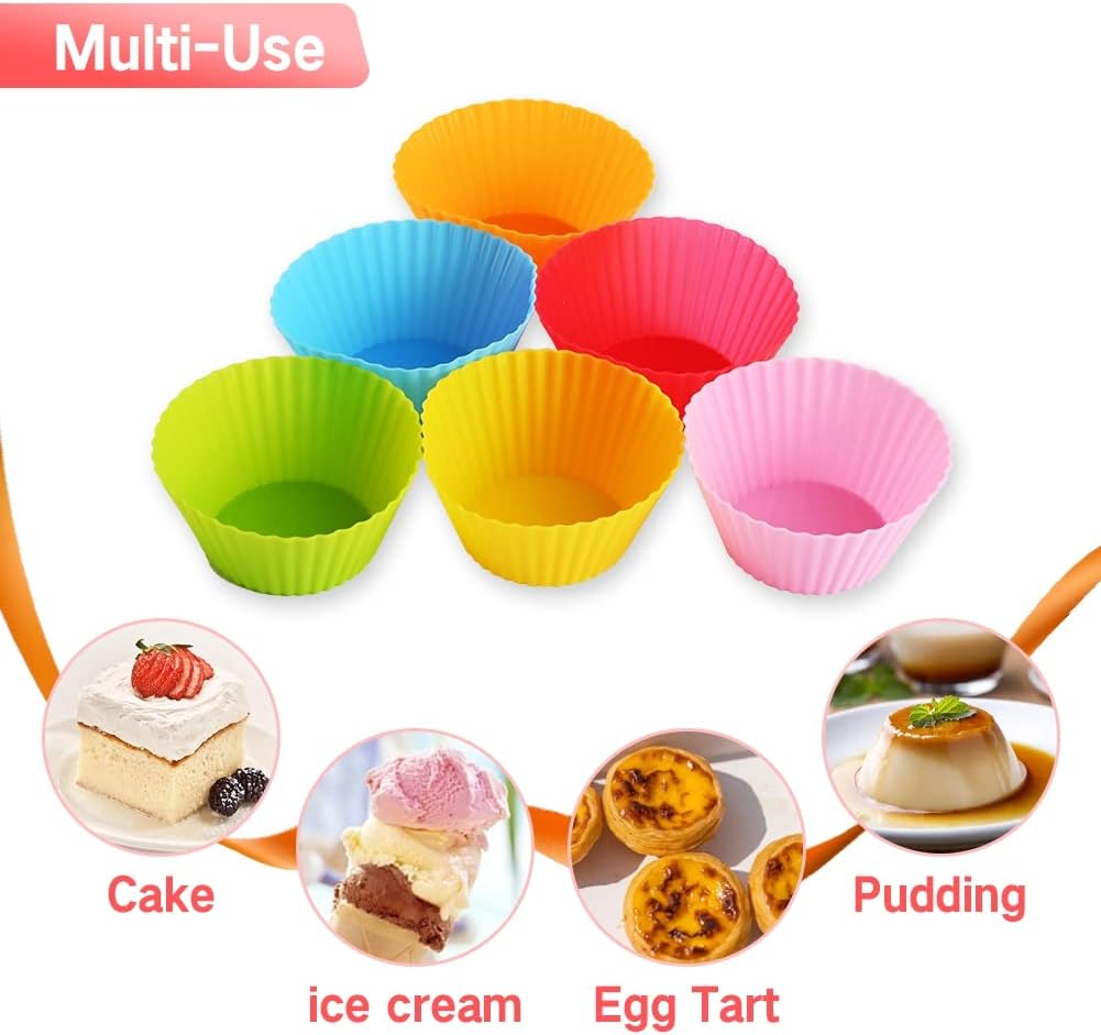 Abnaok 2PCS Egg Bites Silicone Molds with 6 PCS Silicone Cupcake Liners, BPA Free, 4 Inches Round Non-Stick Muffin Top Pan for Breakfast Sandwiches, Egg Bites, Hamburger Buns, Tart, Pancake