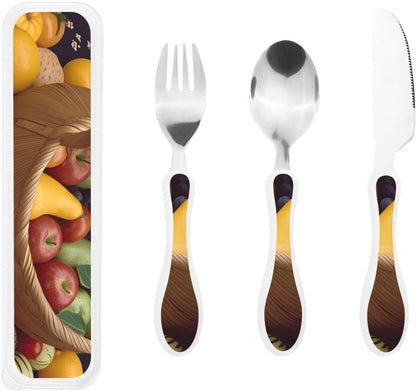 3-Piece Kids Silverware Set With Storage Case, Stainless Steel Reusable Children Safe Knife Spoon Fork Set Blue Active Girl Running Sunset Children Flatware Set For Kids Lunch Box - Colors A