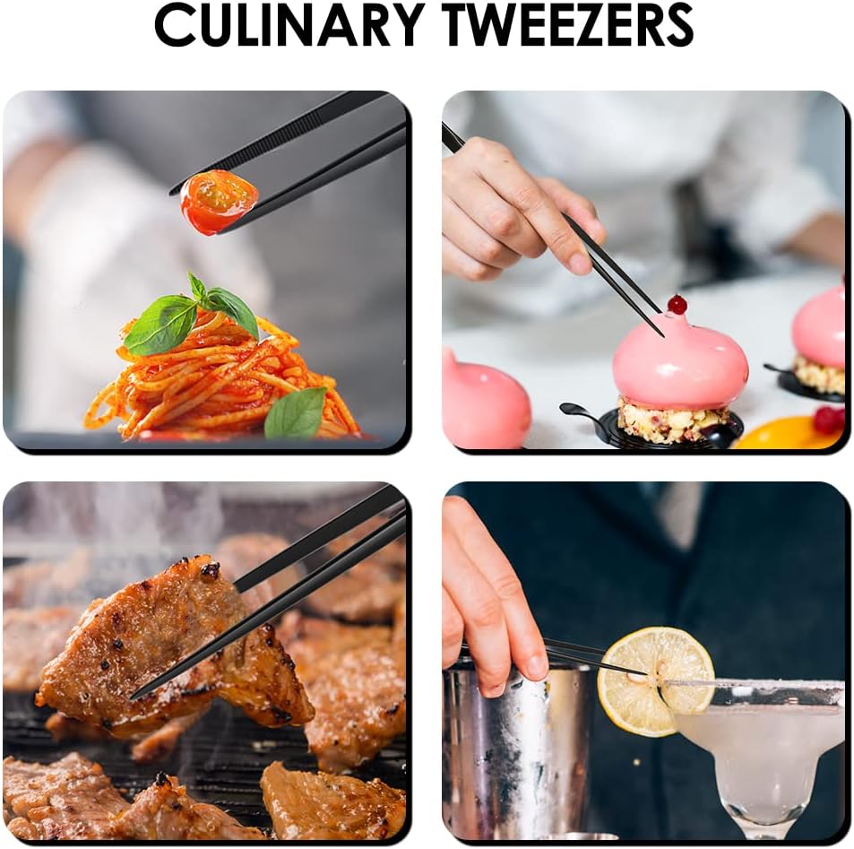 Gutsdoor 8 Inch Plating Tweezers Stainless Steel Precision Culinary Tweezer Silver Kitchen Straight Tweezers Tongs