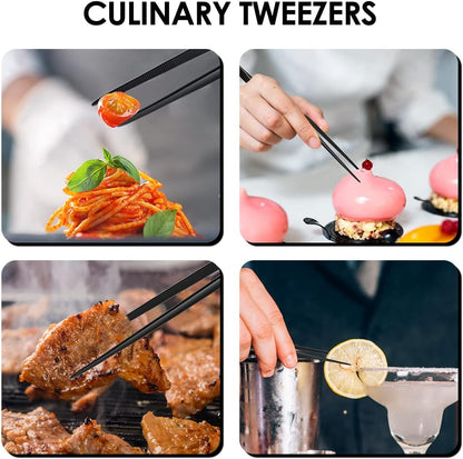 Gutsdoor 8 Inch Plating Tweezers Stainless Steel Precision Culinary Tweezer Silver Kitchen Straight Tweezers Tongs