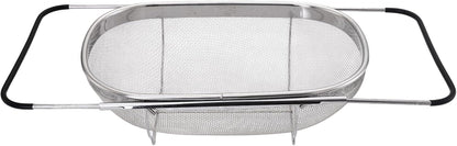 Over The Sink Colander, Stainless Steel Expandable Strainer Basket, Extendable Handles, Dishwasher Safe for Pasta Vegetables Fruits