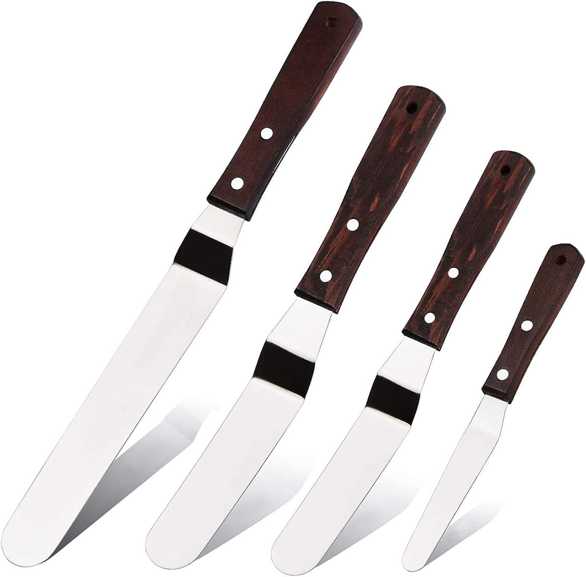 4PCS Straight Cake Icing Spatula Set 4” 6” 8” 10”with Wooden Handle