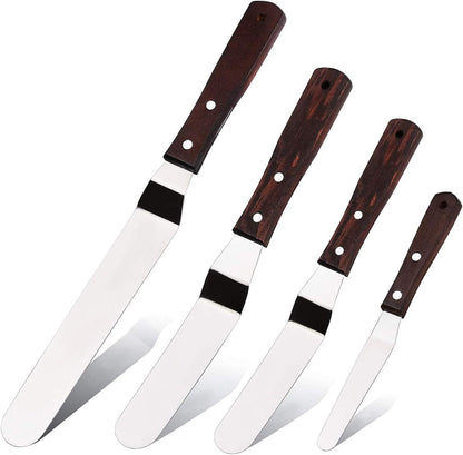 4PCS Straight Cake Icing Spatula Set 4” 6” 8” 10”with Wooden Handle