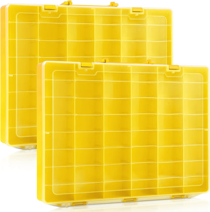 Juexica 2 Pcs Large 48 Grids Plastic Storage Bead Organizer Box, Tackle Box, Compartment Organizer Container with Adjustable Dividers for Jewelry Art Crafts Toys Screw Small Parts(Clear)