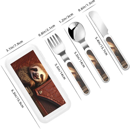 Stainless Steel Kids Silverware Set, Sloth On Zipper Utensil Set Reusable Children Safe Knife Spoon Fork Set With Storage Case Dishwasher Safe For Lunch, Travel Outdoors