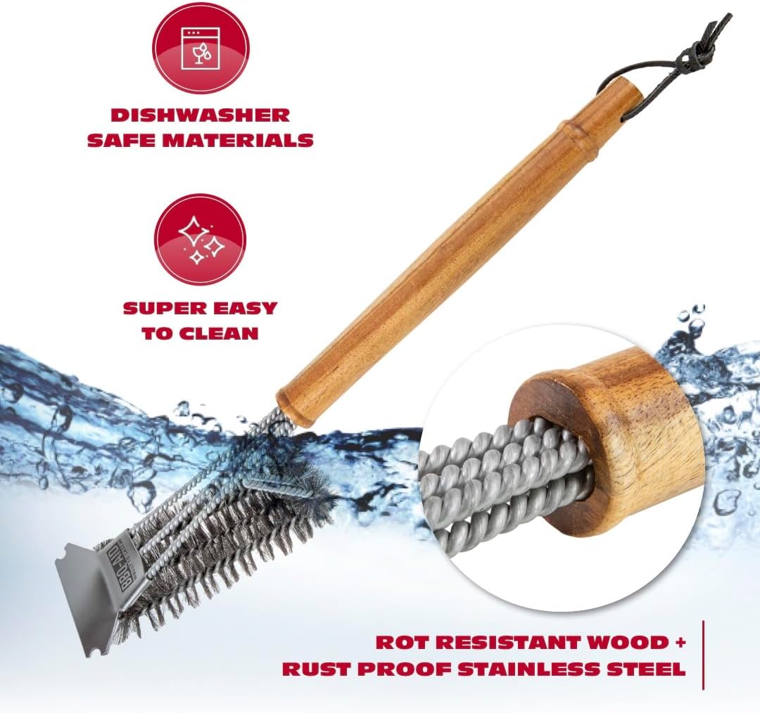 BBQ-AID Grill Brush for Outdoor Grill Bristle Free - 18" BBQ Brush for Grill Cleaning Kit - Safe BBQ Grill Cleaner Brush and Scraper - Stainless Grill Cleaning Brush for Any Grill, Grill Accessories