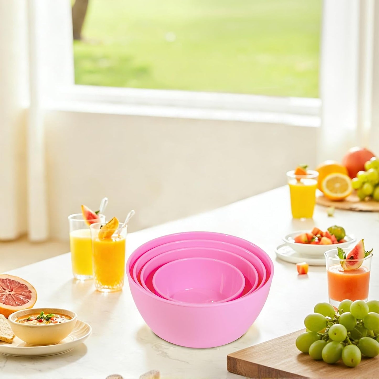 4-Piece Classic Plastic Prep Bowls with Lids, Nesting Plastic Small Mixing Bowl Set for Mixing, Baking, Prepping, Cooking and Serving Food, Microwave and Dishwasher Safe (Yellow)
