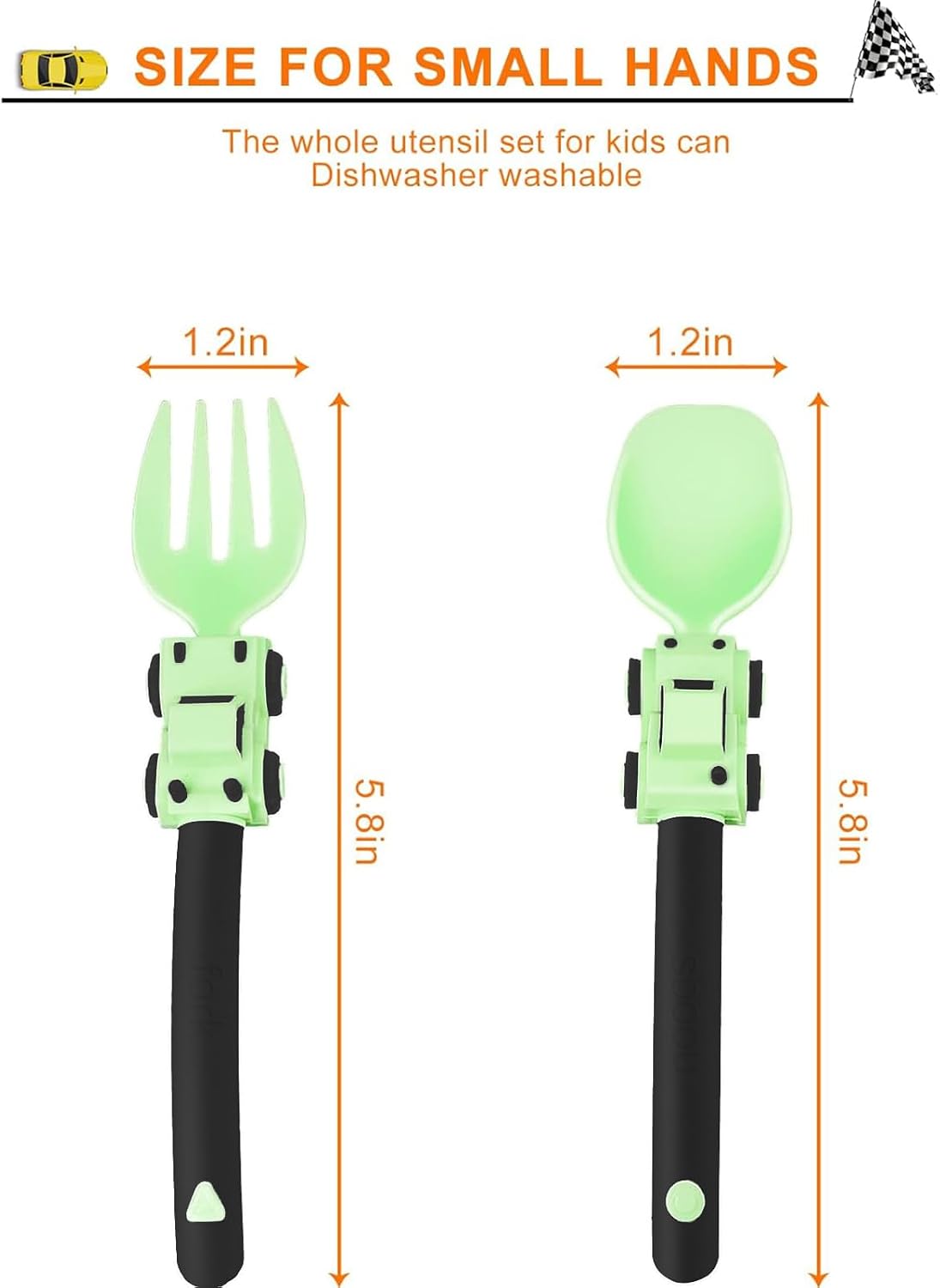 Deinyi Construction Toddler Utensils - Reusable Plastic Toddler Fork and Spoon & Storage Case - Suitable for Kids Utensils - Easter Gifts and Birthday Gifts for 1 2 3 4 5 6 7 year old, Yellow