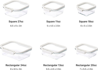Neoflam 6-Piece Comodo Glass Food Storage Containers with Lids – Airtight Stackable Meal Prep Set – BPA-Free, Microwave Oven Air Fryer Freezer Safe – Reusable Glass Containers for Home & Office