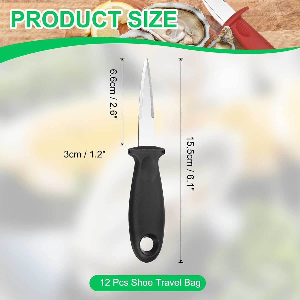 uxcell 12 Pcs Stainless Steel Oyster Shucking Knife, Oyster Shucking Shell Opener Knife Non-Slip for Shellfish Opening Seafood Restaurants Home Use, Green