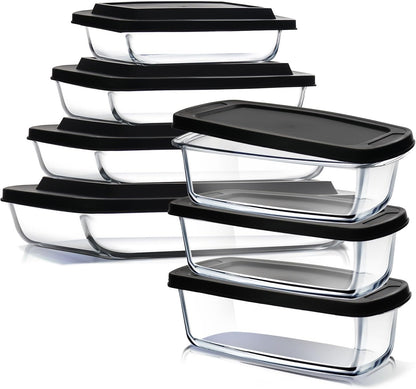 EATEX 8-Piece Deep Glass Casserole Dishes for Oven with Plastic Lids, Glass Baking Dishes for Oven, Rectangular Bakeware for Lasagna, Cooking, Leftovers, Kitchen, Freezer to Oven Dishwasher Safe