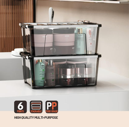 WYT Clear Storage Latch Bins, 6-Pack Storage Organizer Box with Handle and Lids, 5-Litre