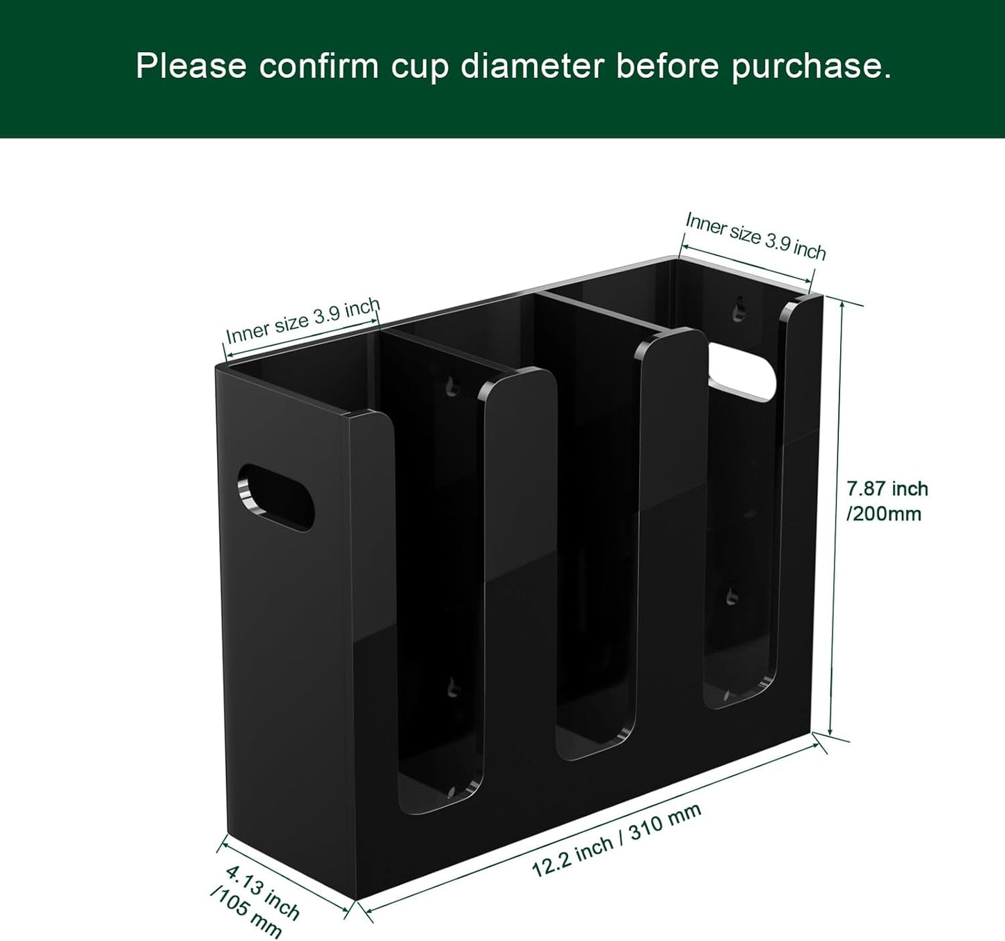 Disposable Coffee Cup Dispenser with Handles, Countertop or Wall Mount Hot/Cold Drink Cup and Lid Holder - Bathroom/Kitchen/Office Acrylic Cup Lid Storage Organizer (1 Compartment, Clear)