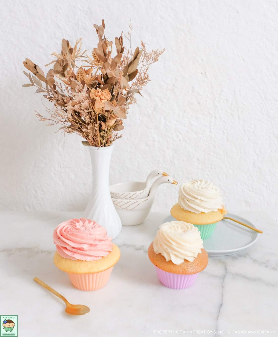 by XNM Creations, Premium Grade Silicone Cupcake and Muffin Liner Molds Baking Cups (Pastel), Pack of 24