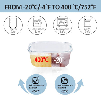 Glass Food Storage Containers with Lids, 4 Pack, Airtight, Leak Proof, BPA Free, Oven/Dishwasher Safe, Grey