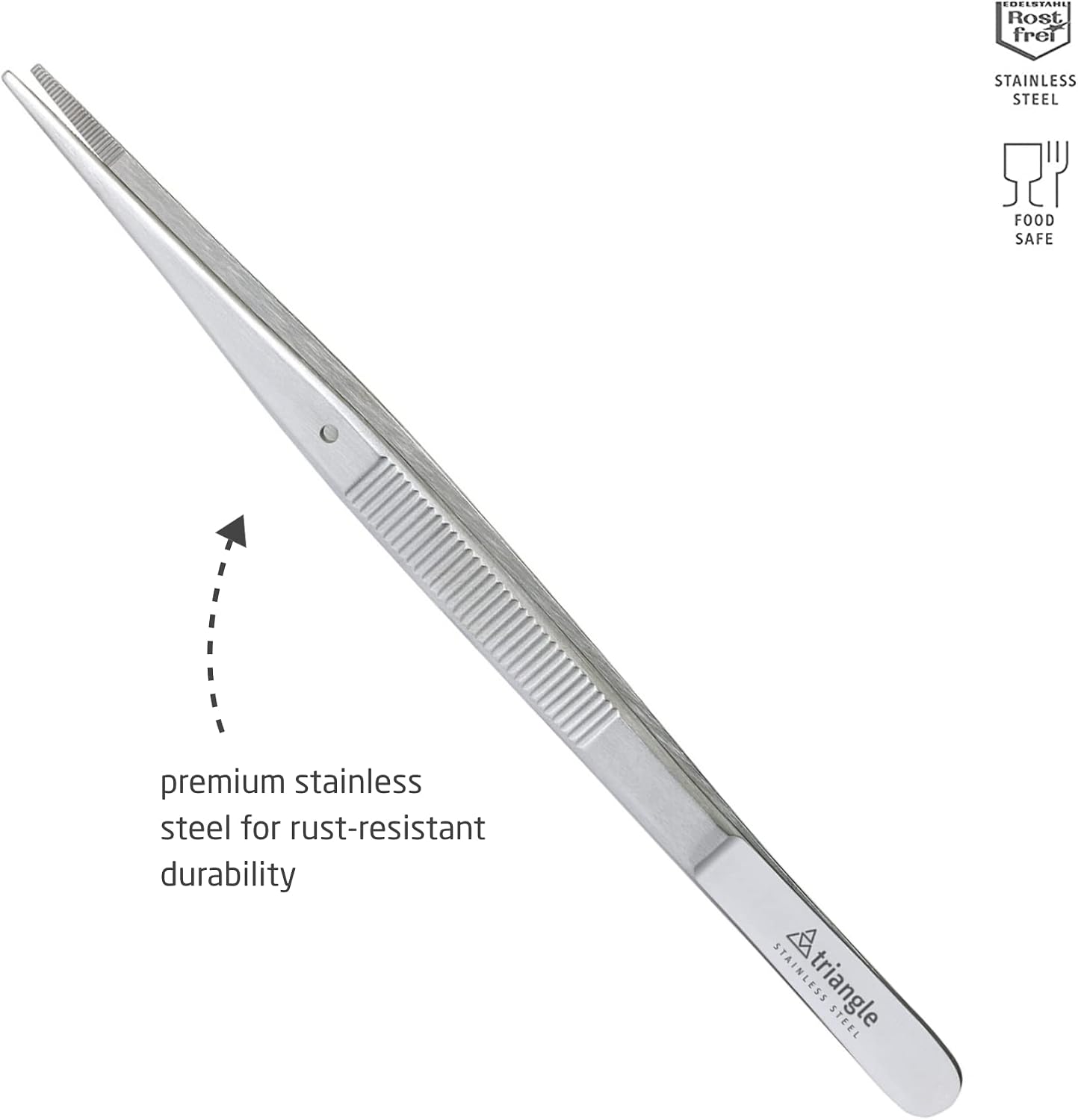 triangle Barbecue Tweezers - 11.8 in. (30 cm) - Stainless Steel Culinary Tweezers for Precise Grilling, Plating & Serving - Dishwasher Safe