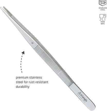 triangle Barbecue Tweezers - 11.8 in. (30 cm) - Stainless Steel Culinary Tweezers for Precise Grilling, Plating & Serving - Dishwasher Safe