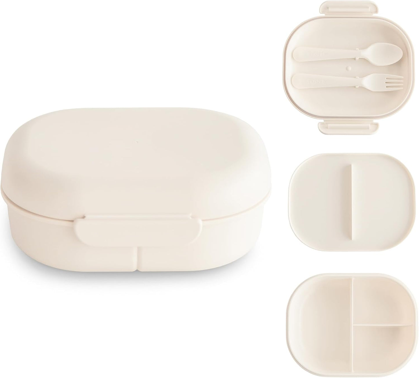 mushie Kids Bento Lunch Box | 3-Compartment & Removable Divider + Fork & Spoon Utensils | Great For Meals, School, Snacks On-the-Go | Dishwasher Safe (Blush)