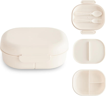 mushie Kids Bento Lunch Box | 3-Compartment & Removable Divider + Fork & Spoon Utensils | Great For Meals, School, Snacks On-the-Go | Dishwasher Safe (Blush)