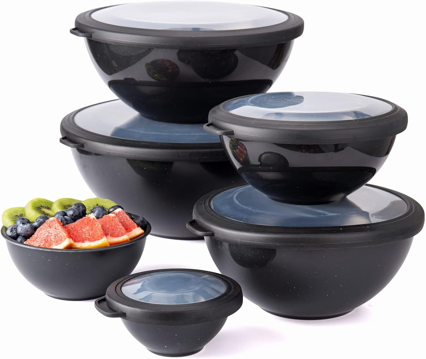COOK WITH COLOR Mixing Bowls with Lids - 12 Piece Plastic Nesting Bowls Set includes 6 Prep Bowls and 6 Lids, Microwave Safe Mixing Bowl Set, Pink Embossed - Colors A