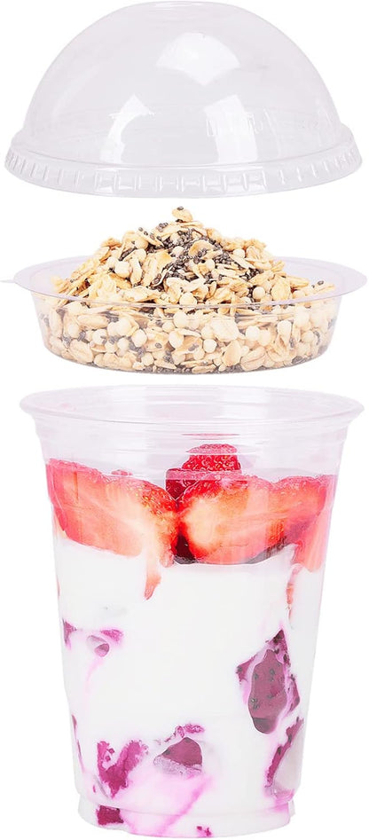 Aatriet 12 oz Clear Plastic Parfait Cups with Insert 3.25oz & Dome Lids No Hole - (20 Sets) Yogurt Fruit Parfait Cups, for Dips and Veggies, Take Away Breakfast and Snacks. No Leaking