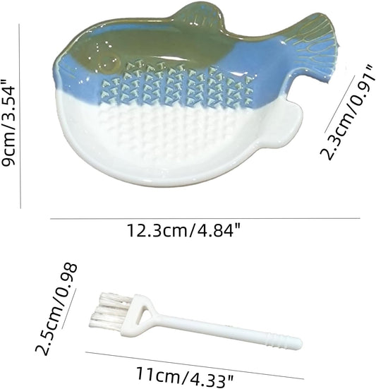 1PCS Ceramic Garlic Ginger Grater Plate with Brush 4.8 Inch