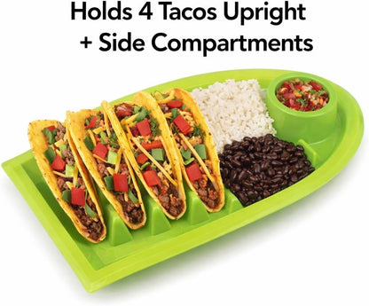 Set of 3 Taco Holder Plates – Plastic Divider Taco Trays with Stand-Up Slots, BPA-Free, Dishwasher & Microwave Safe