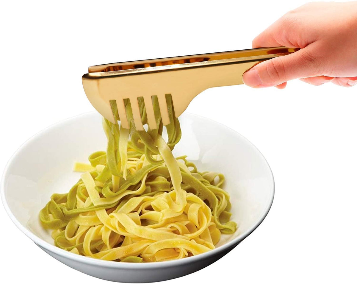 2-Pack Stainless Steel Sliver Salad Tongs, Non-slip & Easy Grip Smart Locking Clip Handy Utensil for Cooking, Serving, Barbecue, Buffet, Salad, Ice, Oven (9.5 Inch)