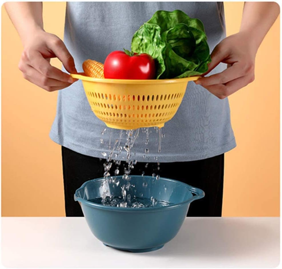 6 Pieces Colander with bowl, Food Strainer for Pasta Veggies and Fruits, BPA Free, Dishwasher Safe (blue)
