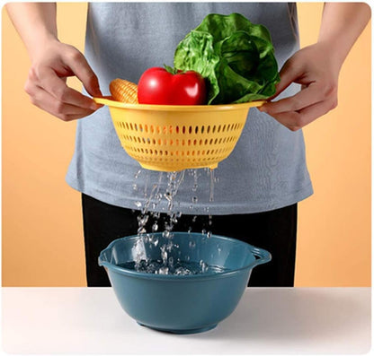 6 Pieces Colander with bowl, Food Strainer for Pasta Veggies and Fruits, BPA Free, Dishwasher Safe (blue)