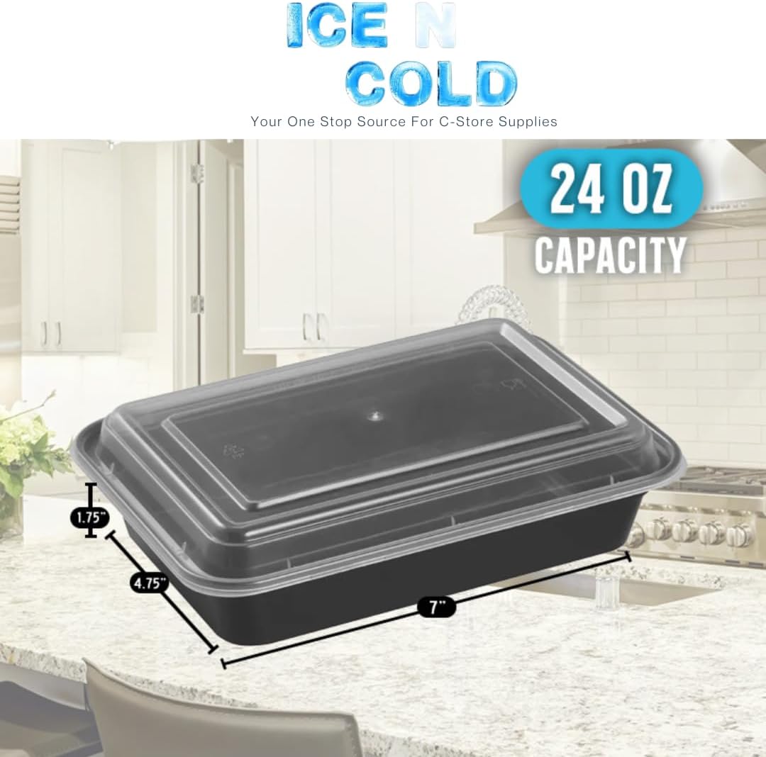 Reusable To-Go Food Meal Prep Storage Containers with Leak Proof Snap Lids 58oz | 1715ml | 50-Pack