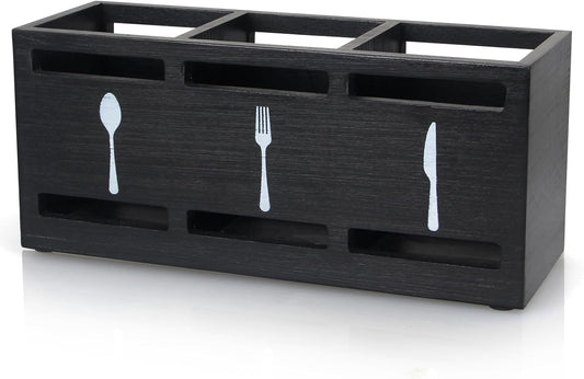 Wooden Silverware Cutlery Holder White Flatware Caddy Small Kitchen Utensil Holders for Party Wood Silverware Organizer Storage for Table Countertop Spoon and Fork Holder Utensils Caddy Basket