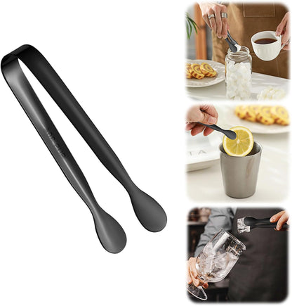 4.33 Inch Stainless Steel Ice Tongs for Ice Bucket，Metal Sugar Cube Mini Tongs，Set of 3 (Black-A)